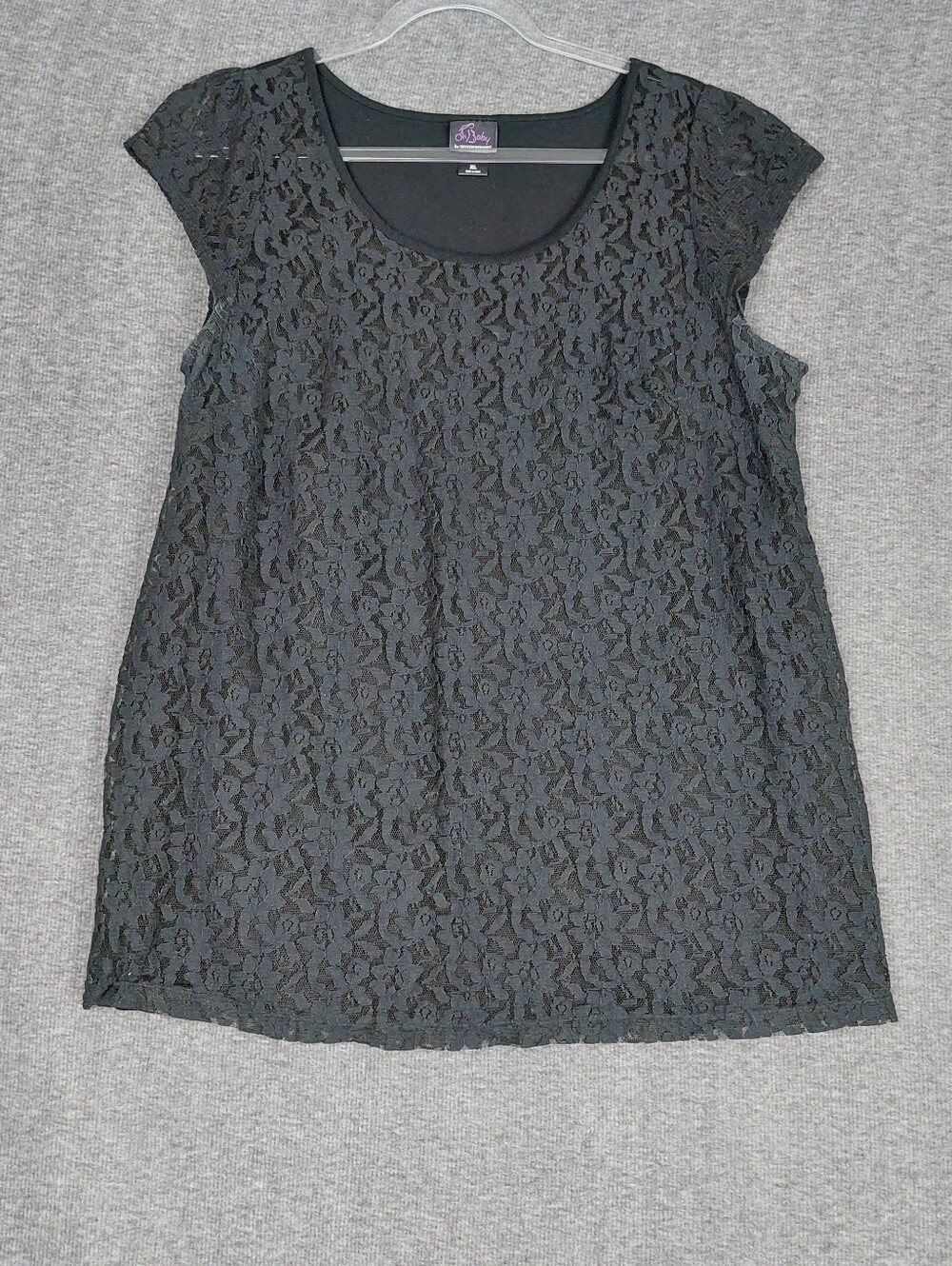 OH BABY! MOTHERHOOD MATERNITY WOMENS BLACK LACE OVERLAY SHORT SLEEVE TSHIRT XL